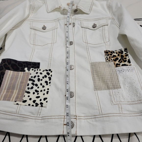 LOGO Lori Goldstein Women' Off White Denim Patchwork Button Front Jacket… - Picture 6 of 14